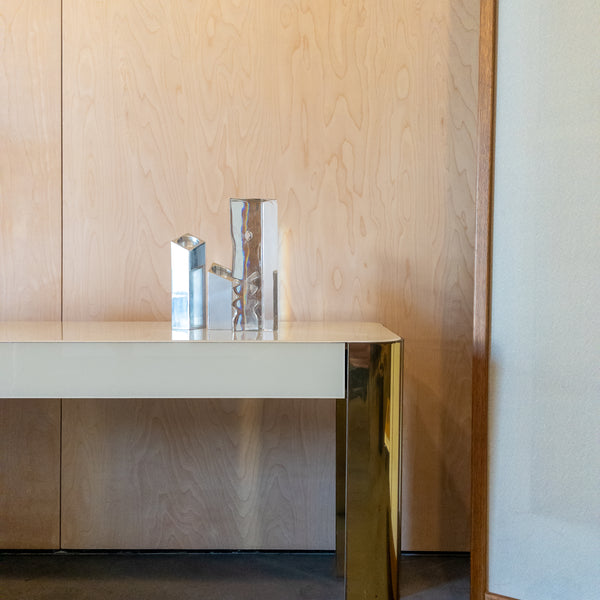 Cream Lacquer and Brass Console Table