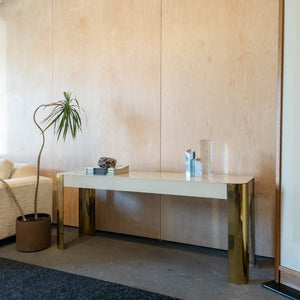 Cream Lacquer and Brass Console Table