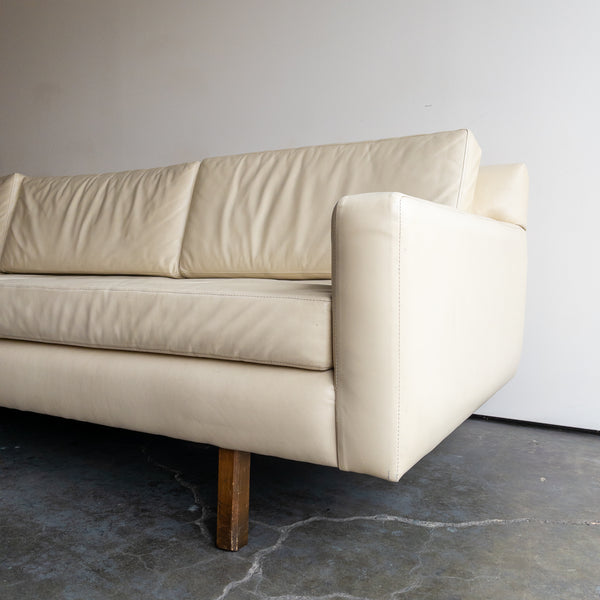 Vintage Cream Leather Danish Sofa