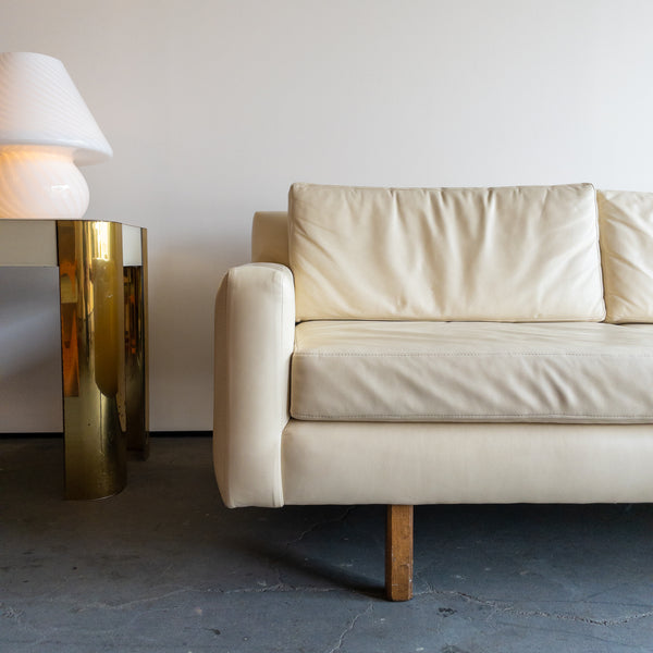 Vintage Cream Leather Danish Sofa