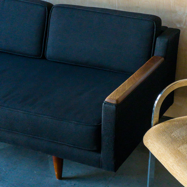 Vintage Black and Teak Danish Sofa