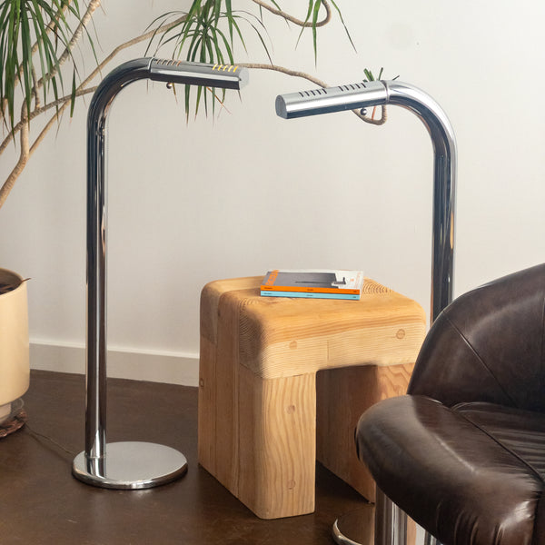 Curved Tubular Chrome Floor Lamps by Robert Sonneman