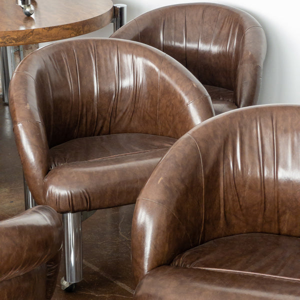 Mid Century Faux Leather Rolling Cocktail Chairs by Cal-Style